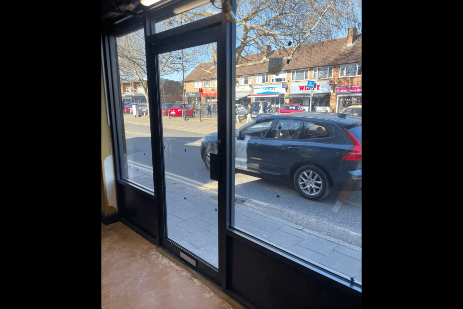Glass shop front doors